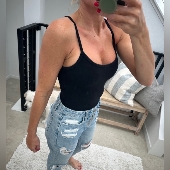 LNA black bodysuit adjustable straps scoop neck form fitting versatile fall XS - Picture 5 of 13